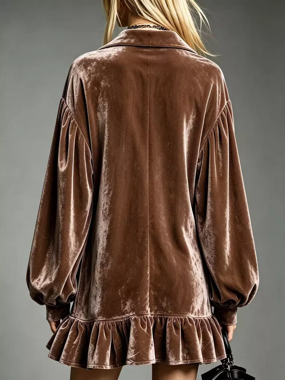 Full Size Velvet Long-Sleeve Ruffle Hem Mini Dress Plus Size, image 6