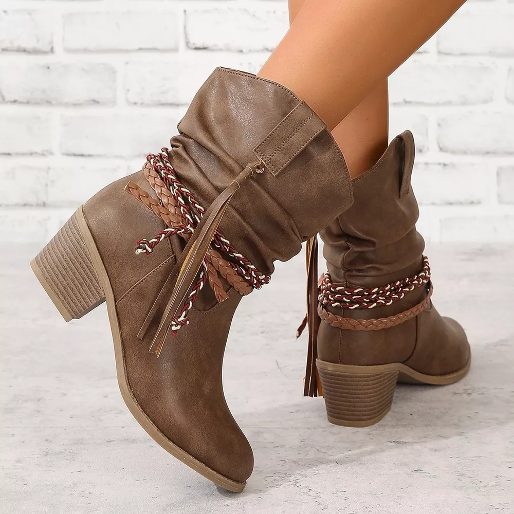 Round Toe Block Heels Boots, image 4