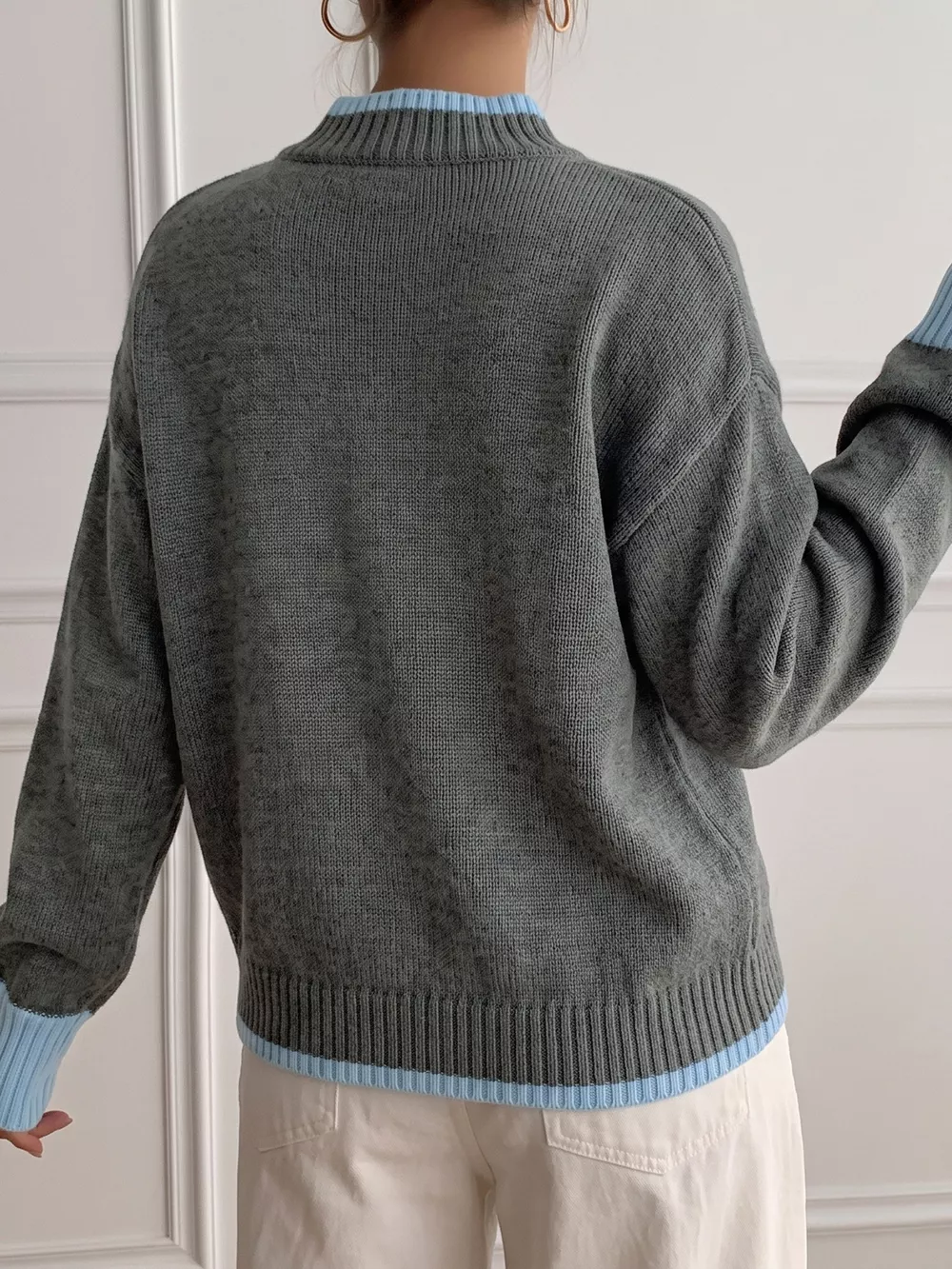 Contrast Trim Crew Neck Sweater, image 5