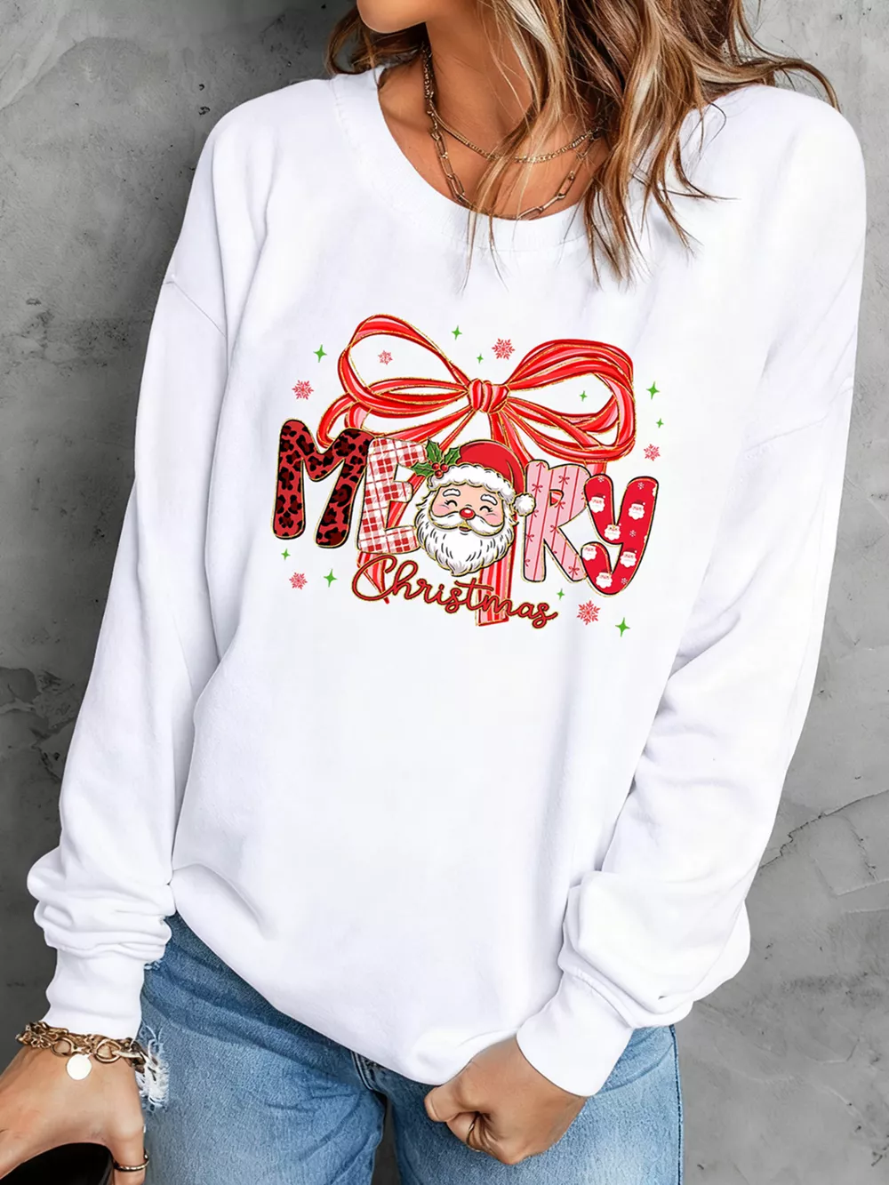 Merry Christmas Graphic Long Sleeve Sweatshirt, image 3