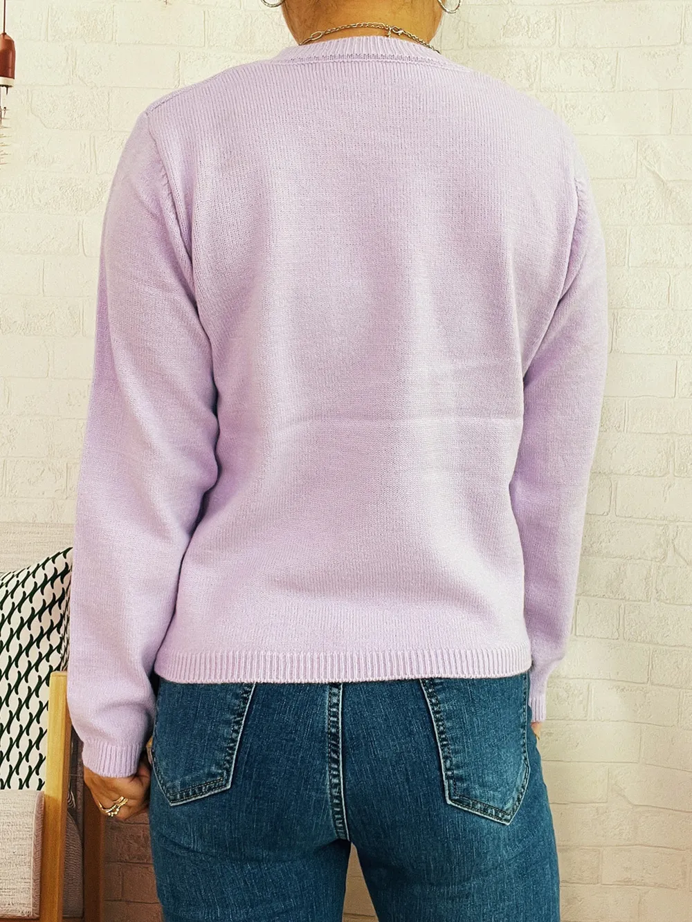 Flower Contrast Round Neck Sweater, image 7