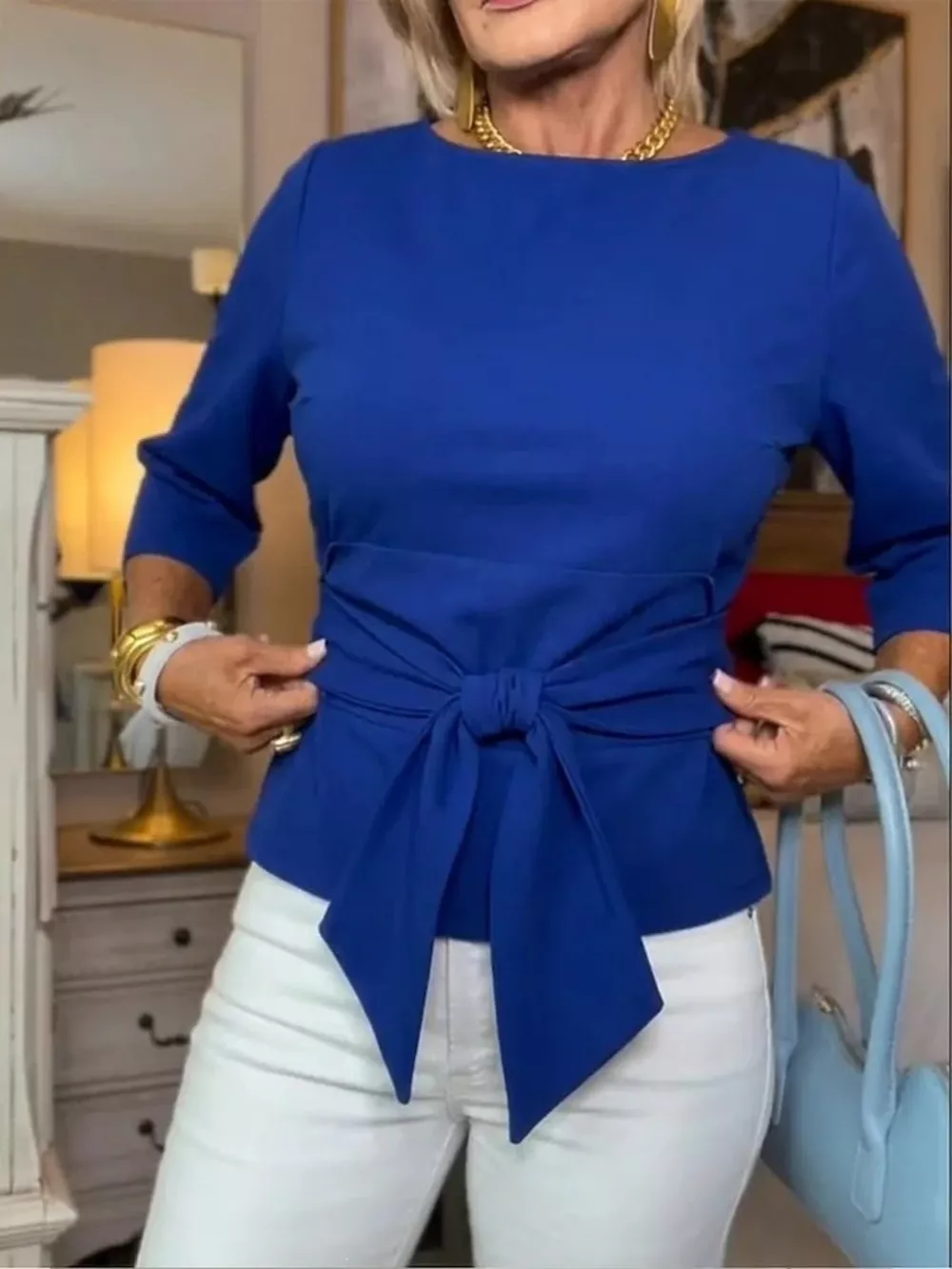 Full Size Tied 3/4 Sleeve Top Plus Size, image 7