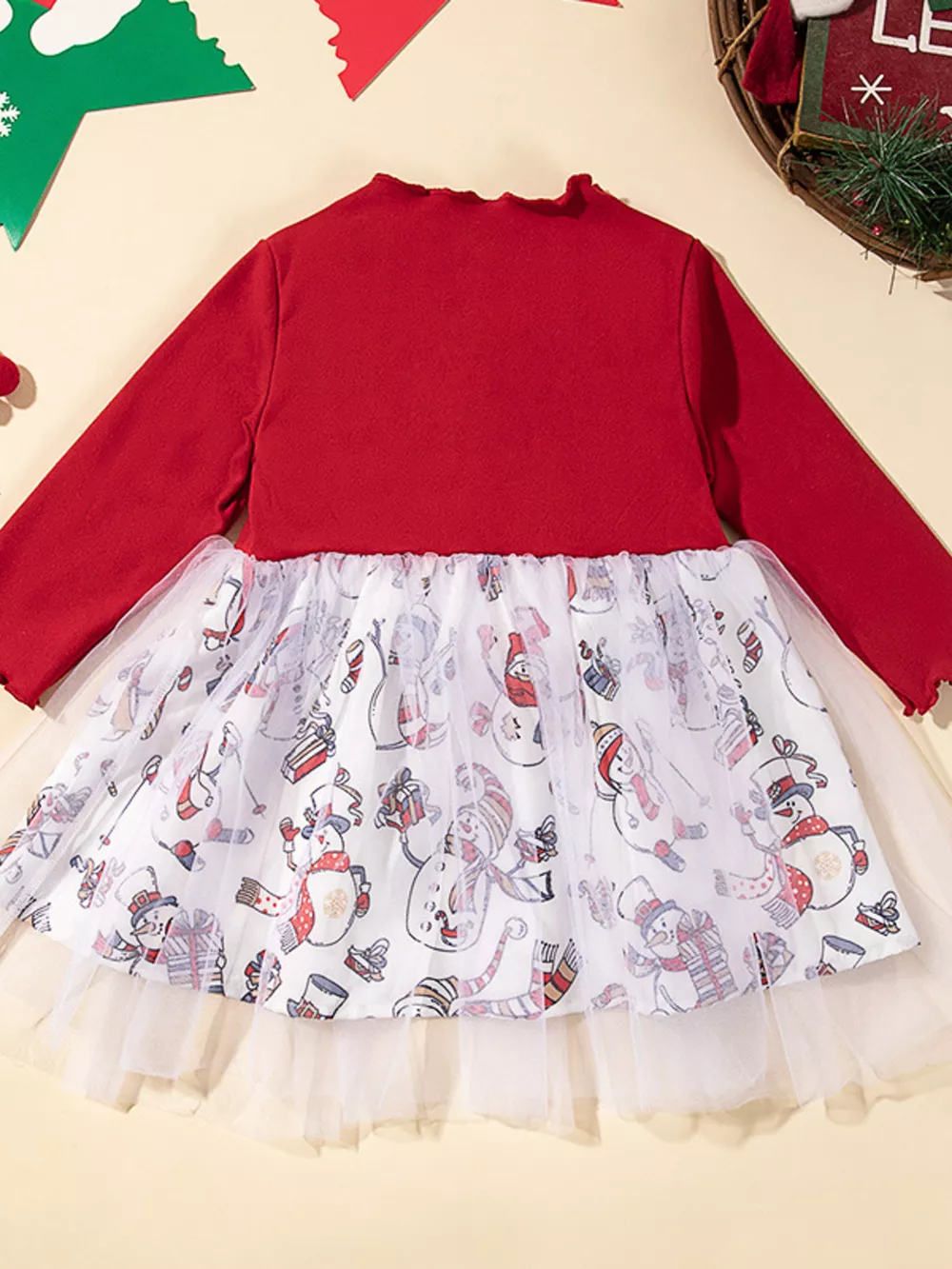 Children's Christmas Snowman Print Tulle Dress, image 2