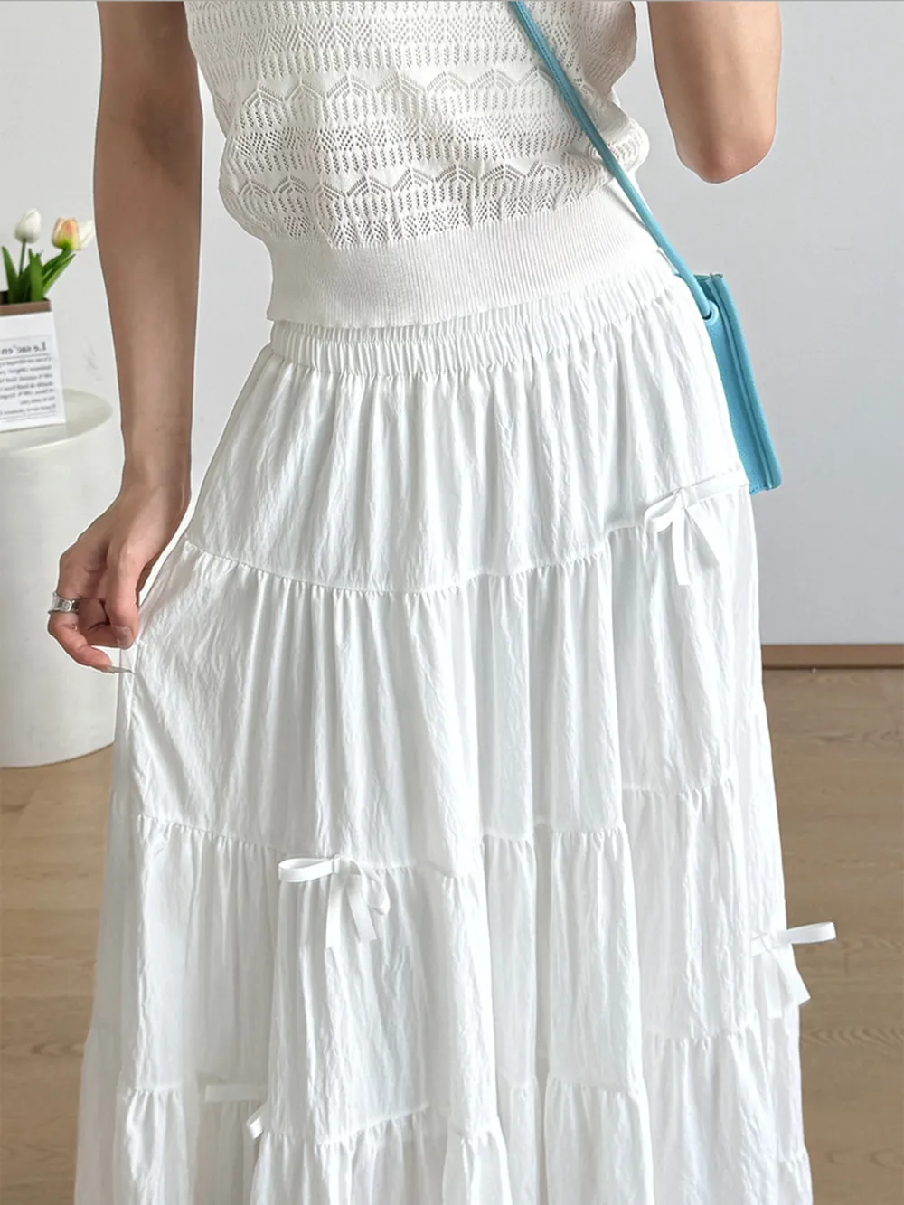 Tiered Elastic Waist Maxi Skirt, image 11
