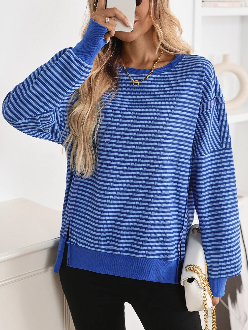 Exposed Seam Striped Contrast Sweatshirt, image 9