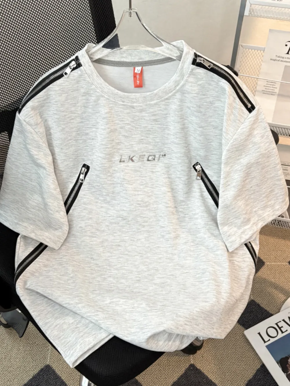 Men's Plus Size Zip Detail Short Sleeve T-Shirt, image 2