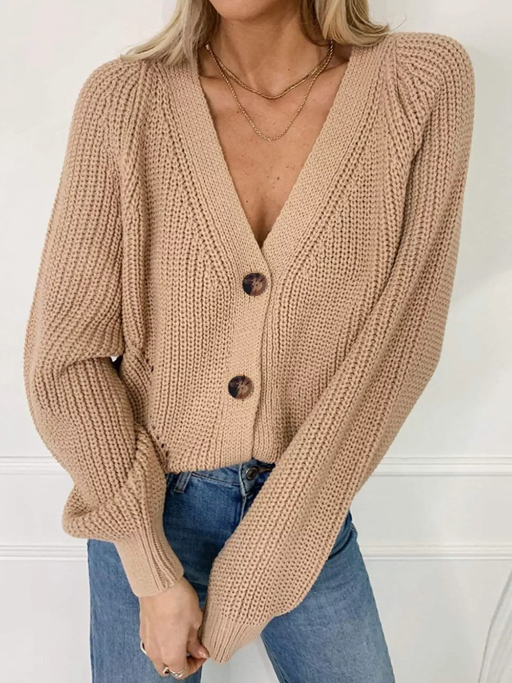 Full Size Chunky Knit Button-Down Cardigan Plus Size, image 7