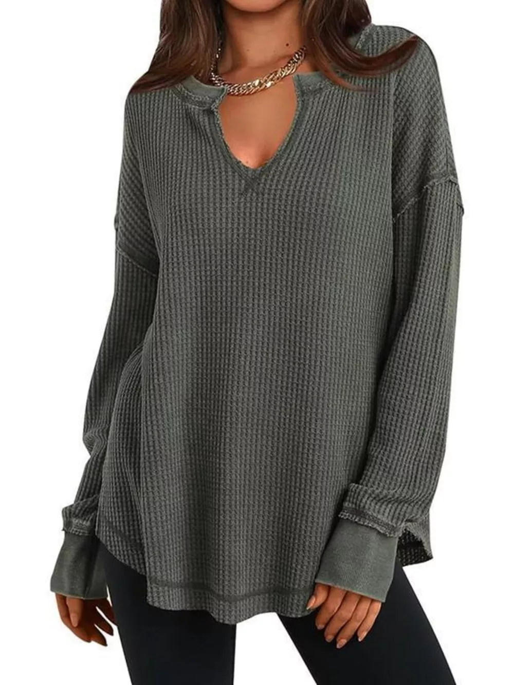 Waffle Knit Long Sleeve Sweatshirt, image 18