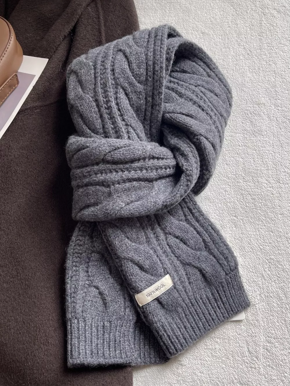 Wool Cable Knit Winter Scarf, image 6