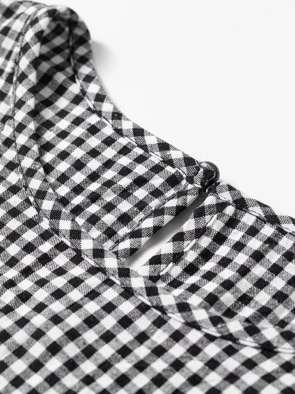 Plaid Shirred Cuff Long Sleeve Round Neck Blouse, image 8