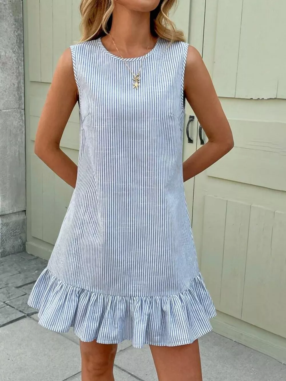 Sleeveless Striped Ruffle Hem Mini Dress, image 9