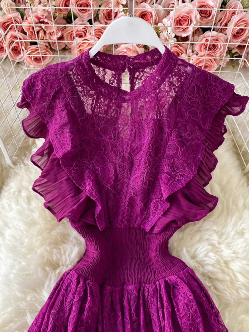 Ruffled Mock Neck Lace Maxi Dress, image 15