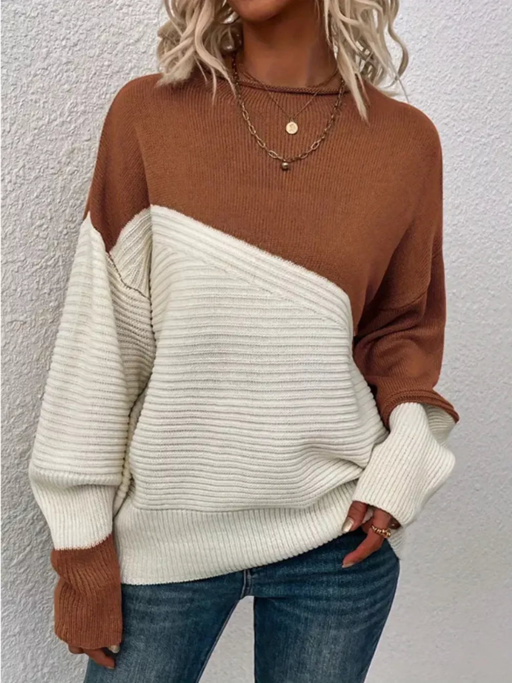 Color Block Ribbed Knit Sweater, image 4