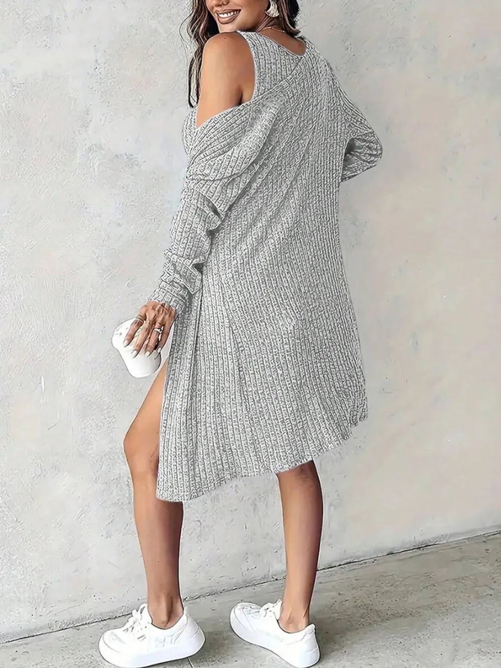 Ribbed Button Front Dress and Cardigan Sweater Set, image 7