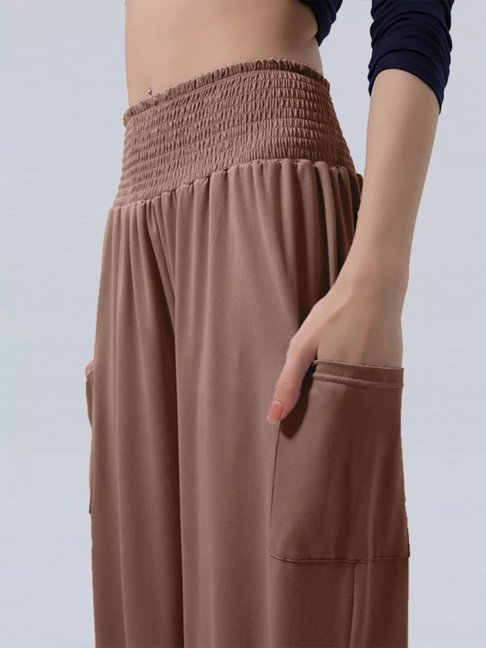 Full Size Smocked Waist Harem Pants with Pockets Plus Size, image 8