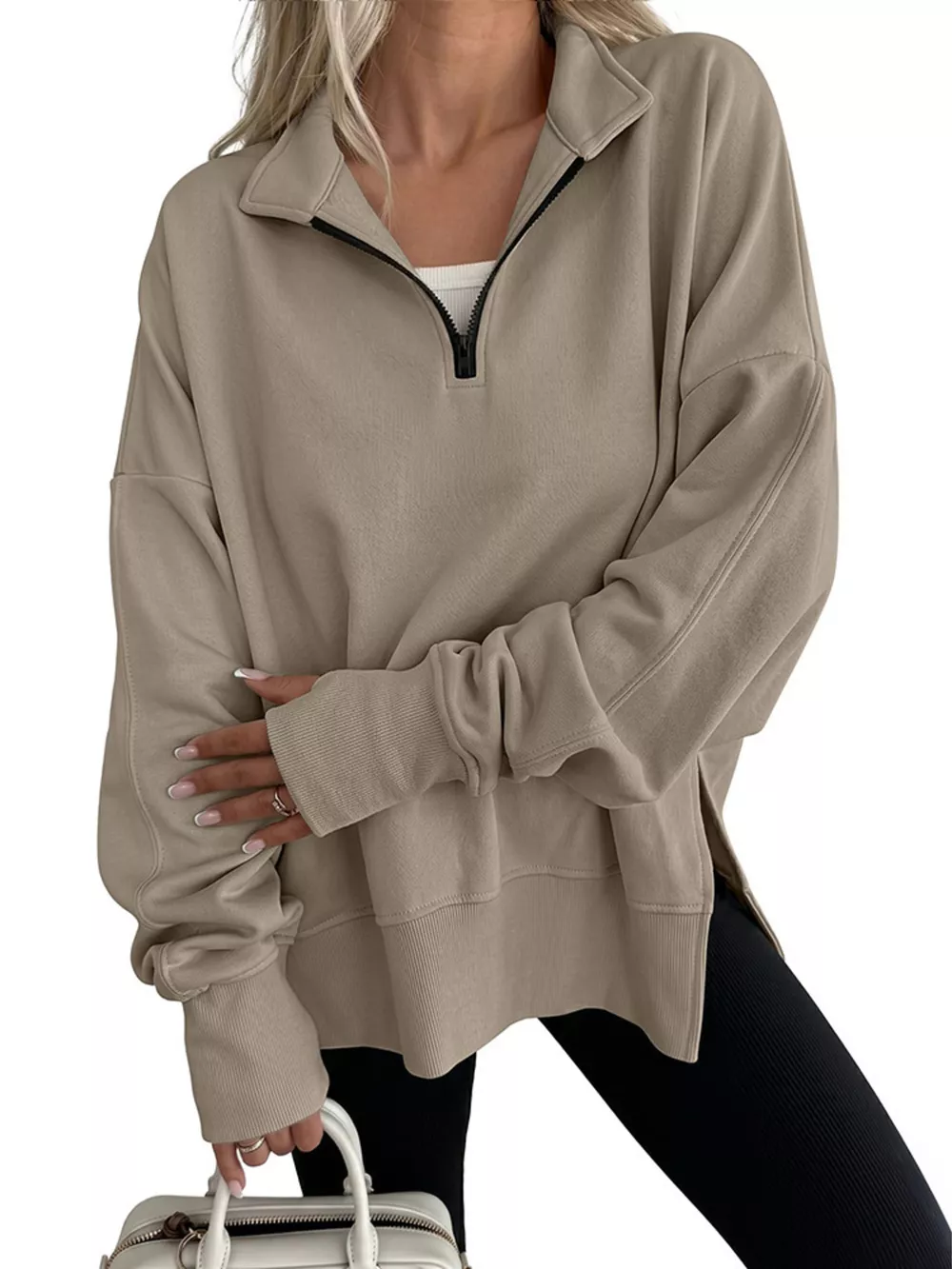 Quarter-Zip Dropped Shoulder Sweatshirt, image 2