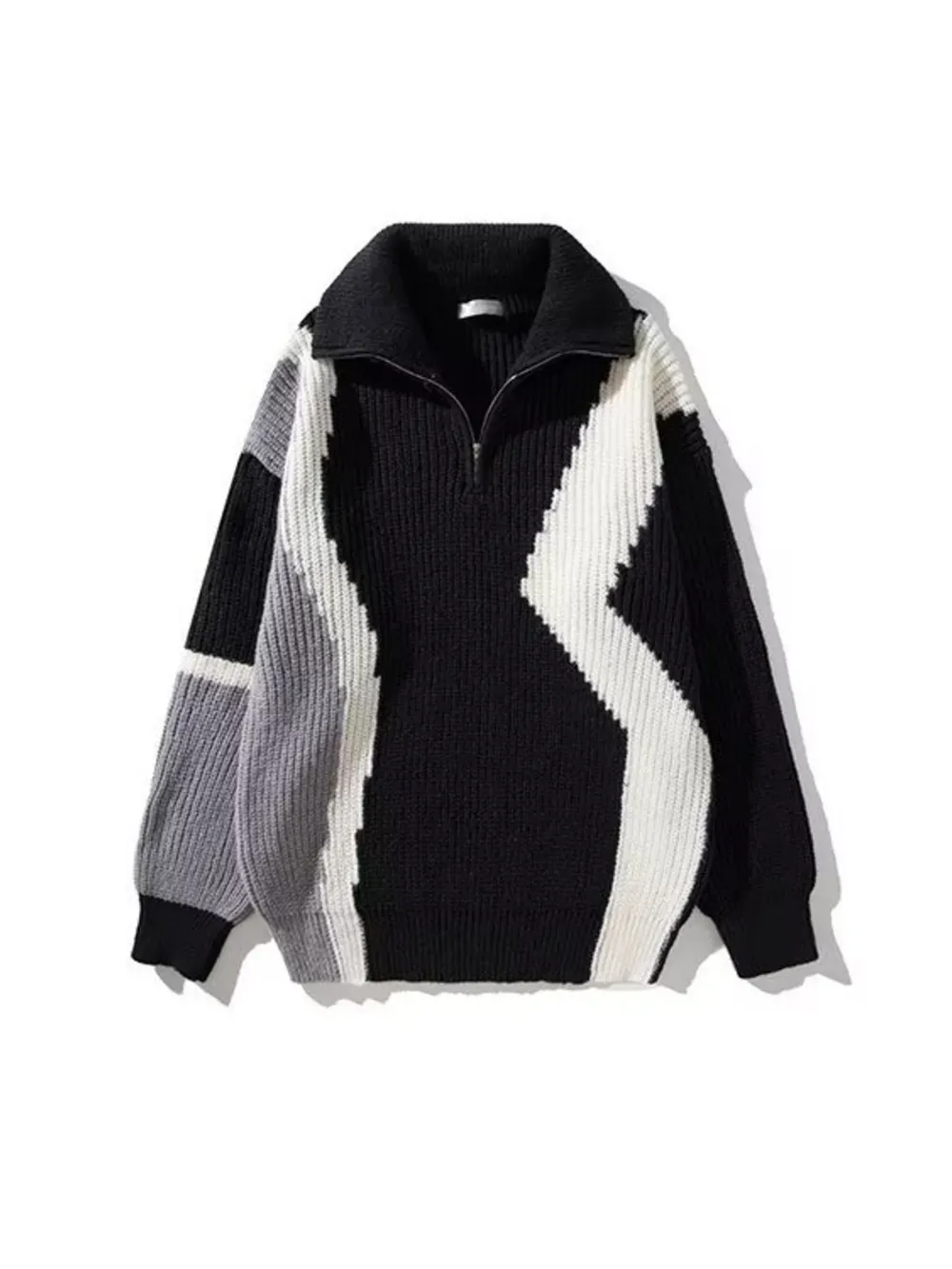 Men's Plus Size Color Block Zip Collar Sweater
