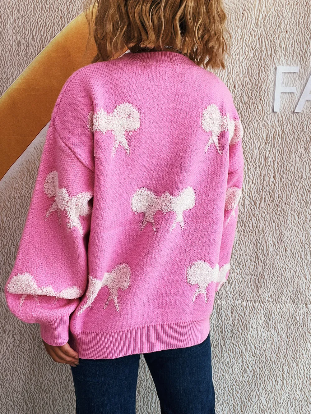 Bow Pattern Round Neck Sweater, image 17
