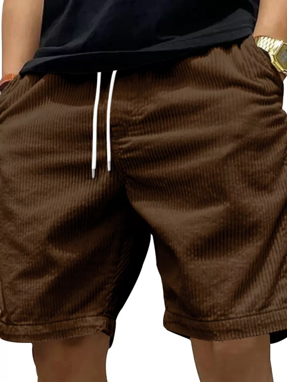 Men's Full Size Casual Corduroy Drawstring Shorts Plus Size, image 9