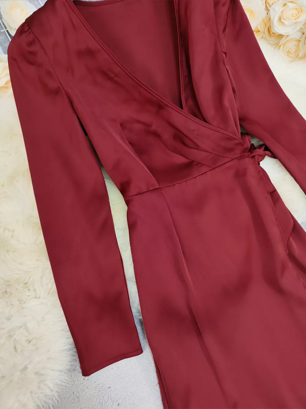 Surplice Satin Long Sleeve Dress, image 5
