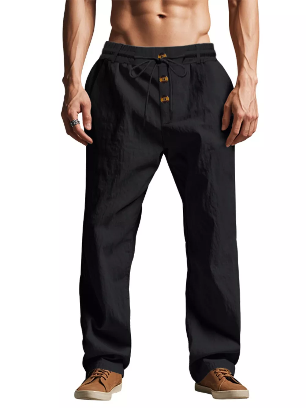 Men's Full Size Drawstring Pants with Button-Front Detail Plus Size, image 4