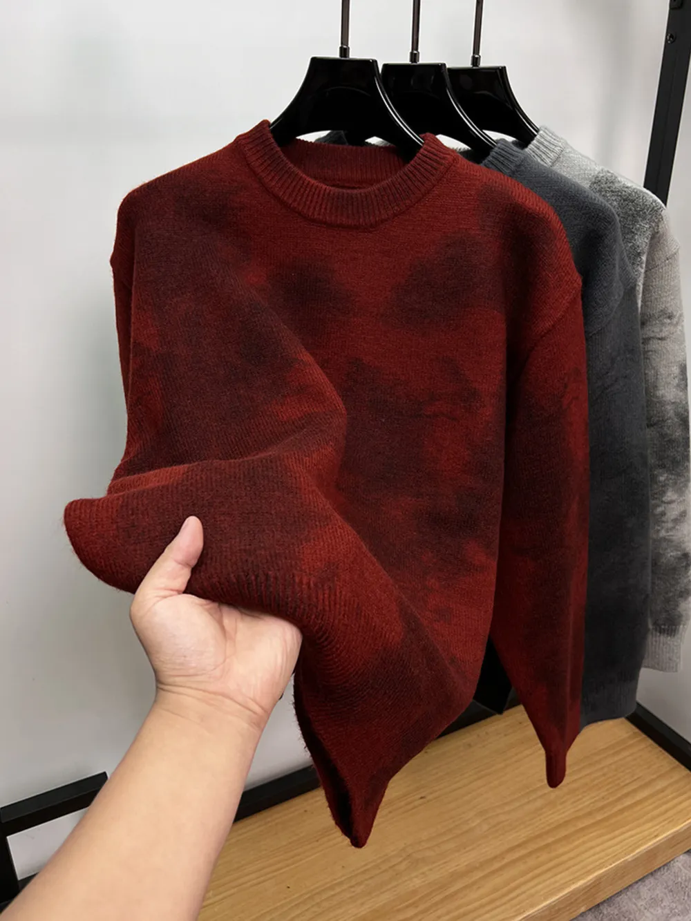 Men's Plus Size Ribbed Hem Round Neck Sweater, image 9