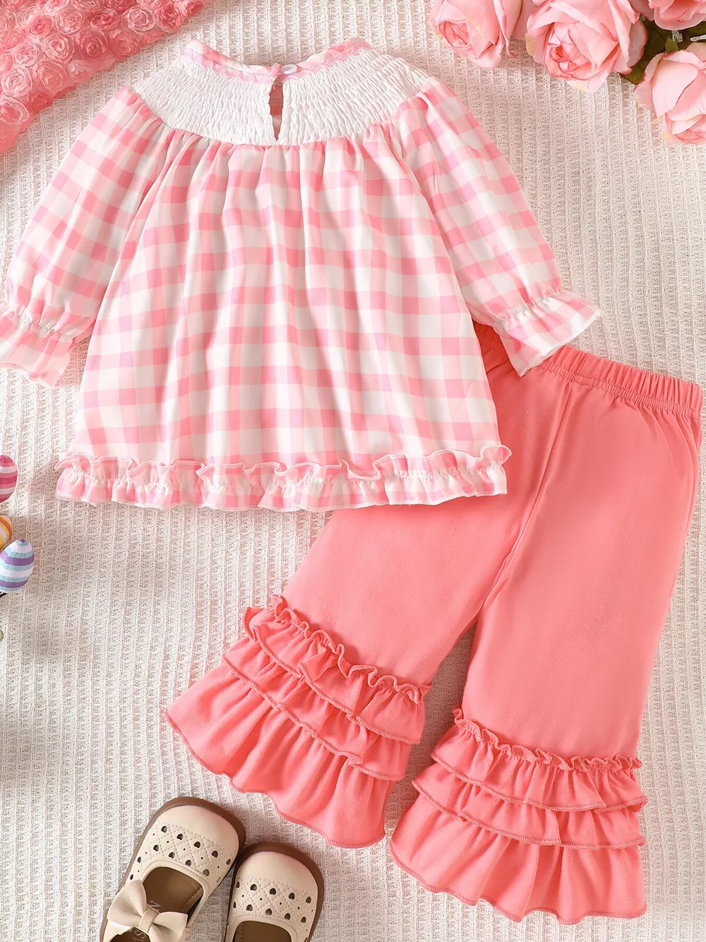 Children's Plaid Smocked Long Sleeve Top and Pants Set, image 6