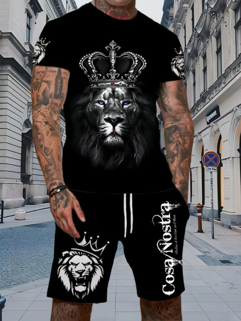 Men's Full Size Round Neck Tee and Shorts Set Plus Size, image 7
