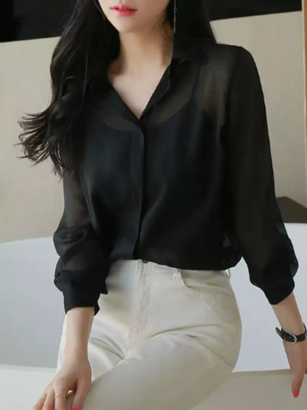 Elegant Sheer Long Sleeve Shirt, image 4