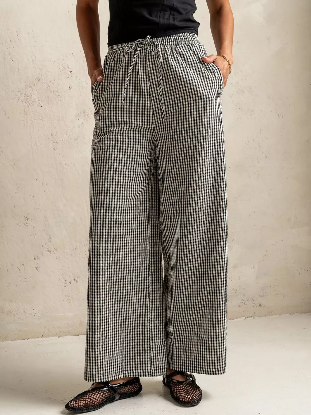 Gingham Print Wide Leg Casual Pants, image 5