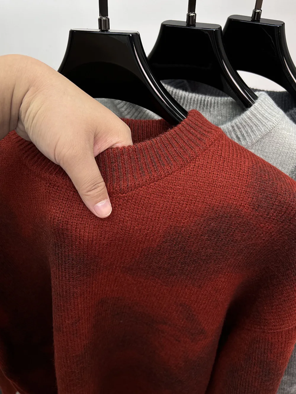 Men's Plus Size Ribbed Hem Round Neck Sweater, image 10