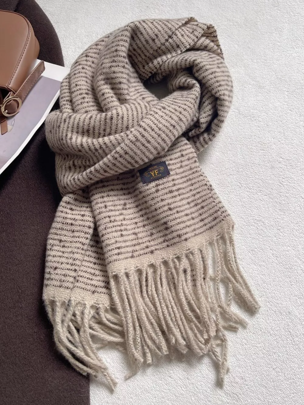 Warm Striped Tassel Scarf, image 4