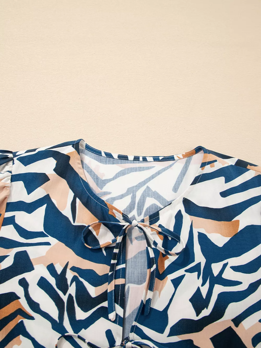 Zebra Print Tied Front Puff Sleeve Top, image 3