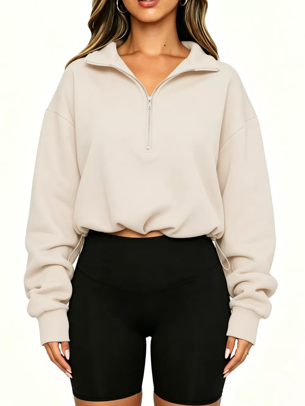 Half Zip Drawstring Hem Sweatshirt, image 2