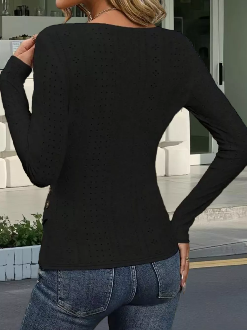 Eyelet Surplice Long Sleeve Top, image 9