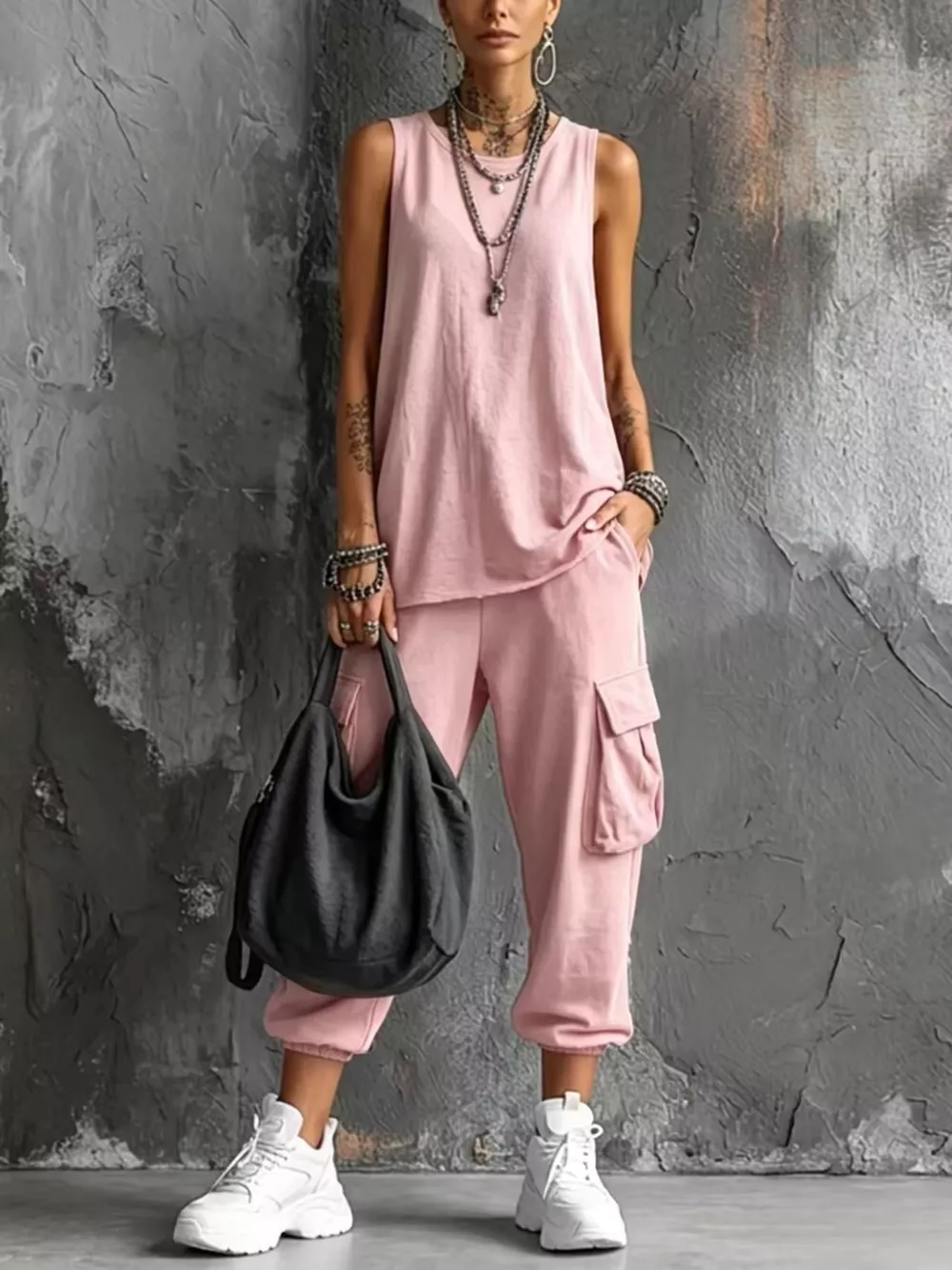 Full Size Casual Tank and Cargo Pants Set Plus Size, image 5