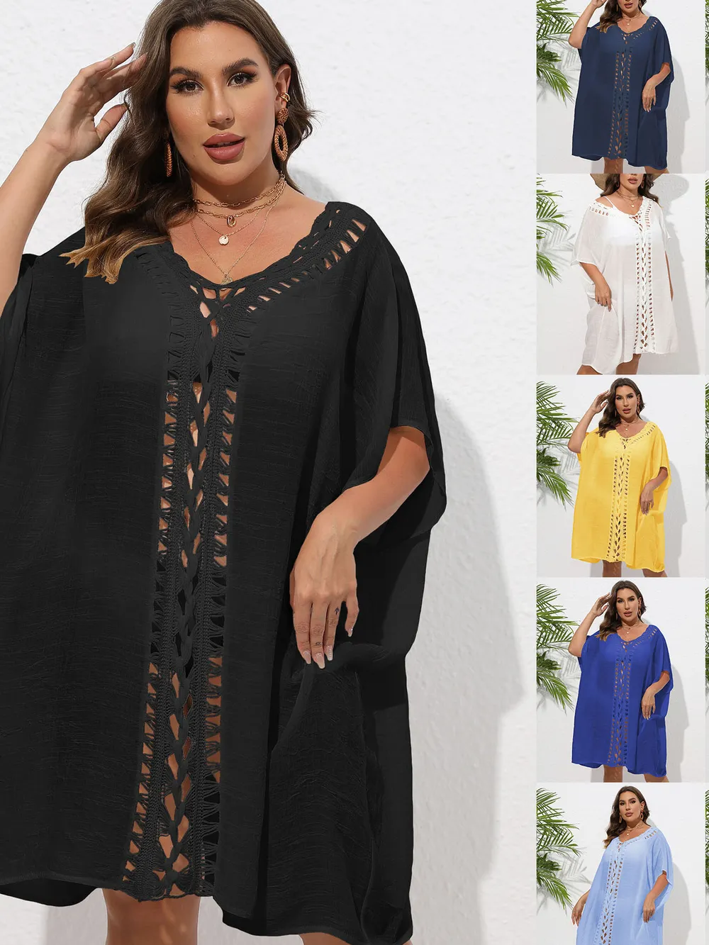 Crochet Trim V-Neck Beach Cover Up Dress, image 13