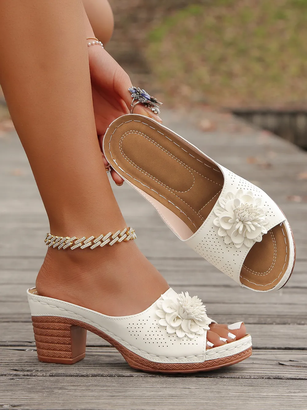 Flower Block Heels Sandals, image 4