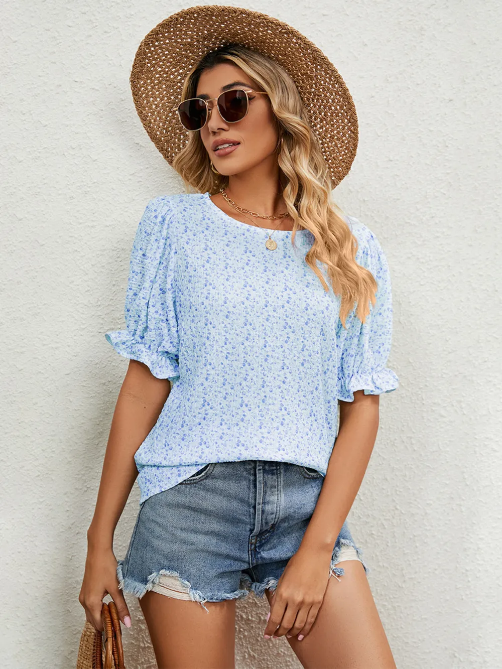 Printed Puff Sleeve Casual Blouse, image 28