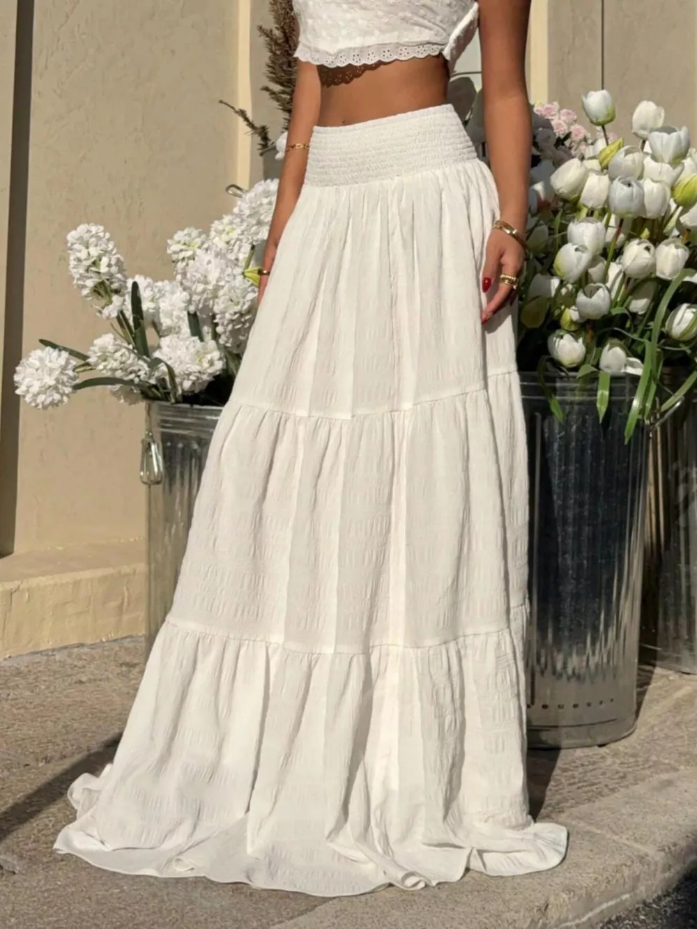 Smocked Tiered Flowy Maxi Skirt, image 2