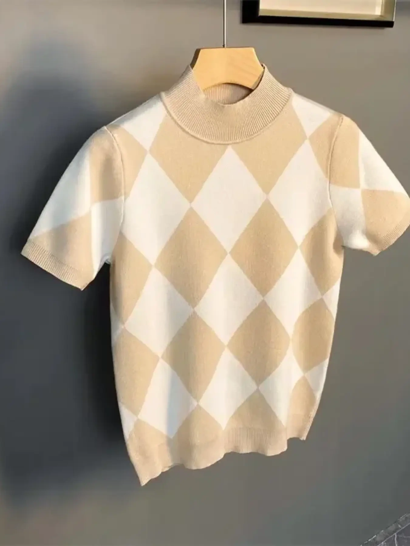 Men's Full Size Diamond Pattern Short Sleeve Knit Top Plus Size