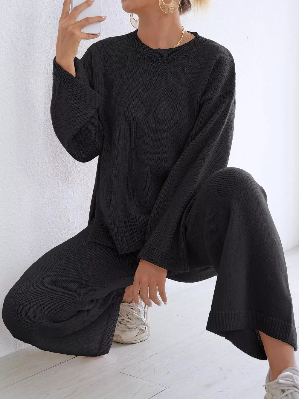 Dropped Shoulder Top and Pants Sweater Set, image 13