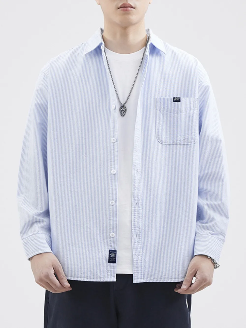 Men's Plus Size Striped Button Up Long Sleeve Shirt, image 7