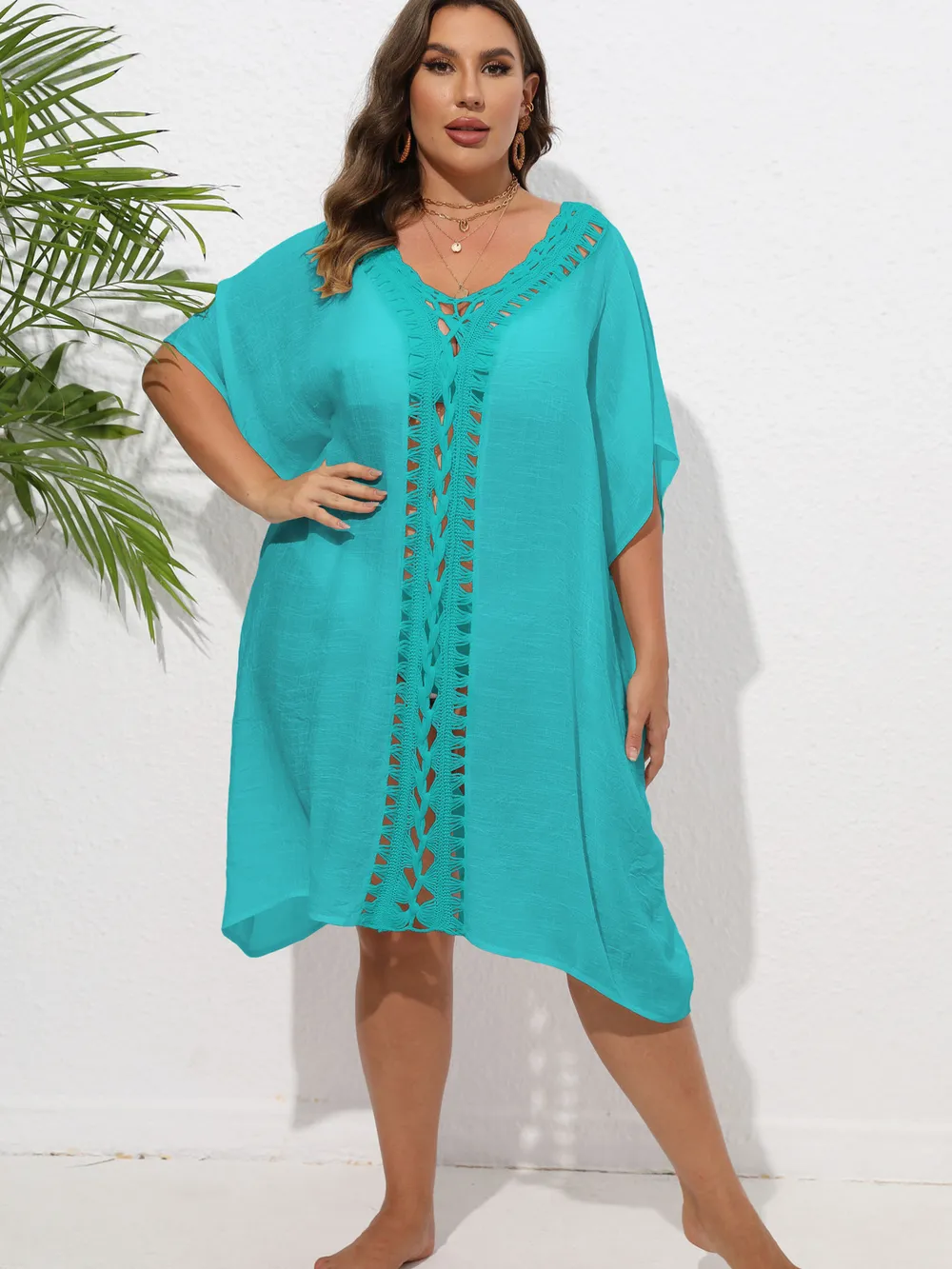 Crochet Trim V-Neck Beach Cover Up Dress, image 27