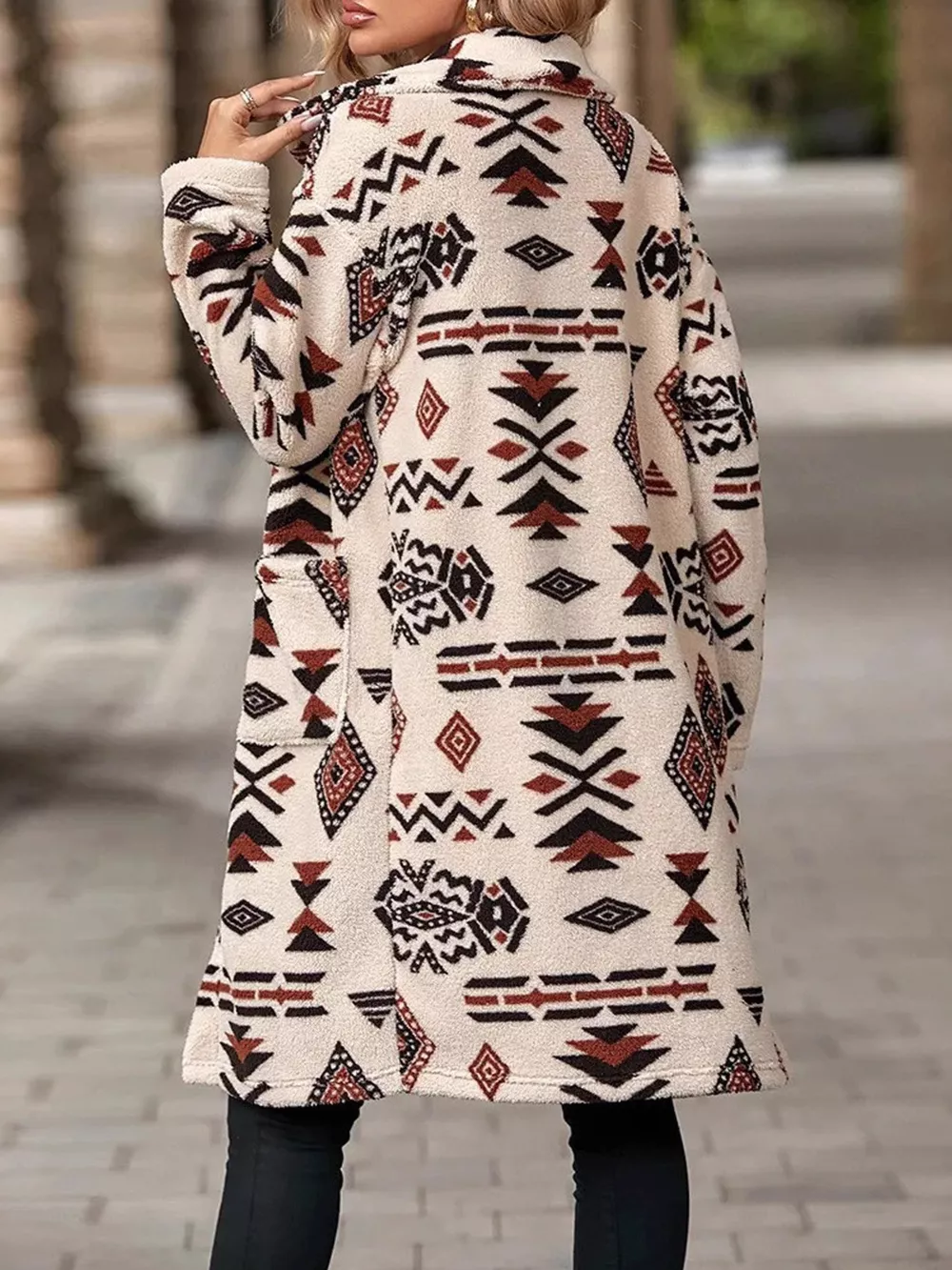 Geometric Button Up Longline Coat, image 4