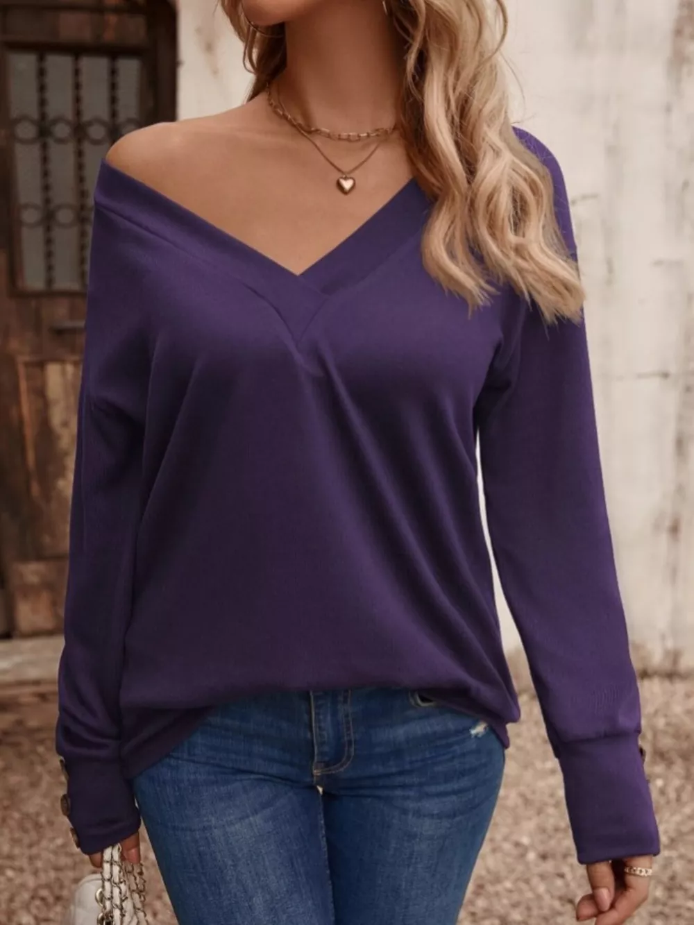 V-Neck Long Sleeve T-Shirt, image 12