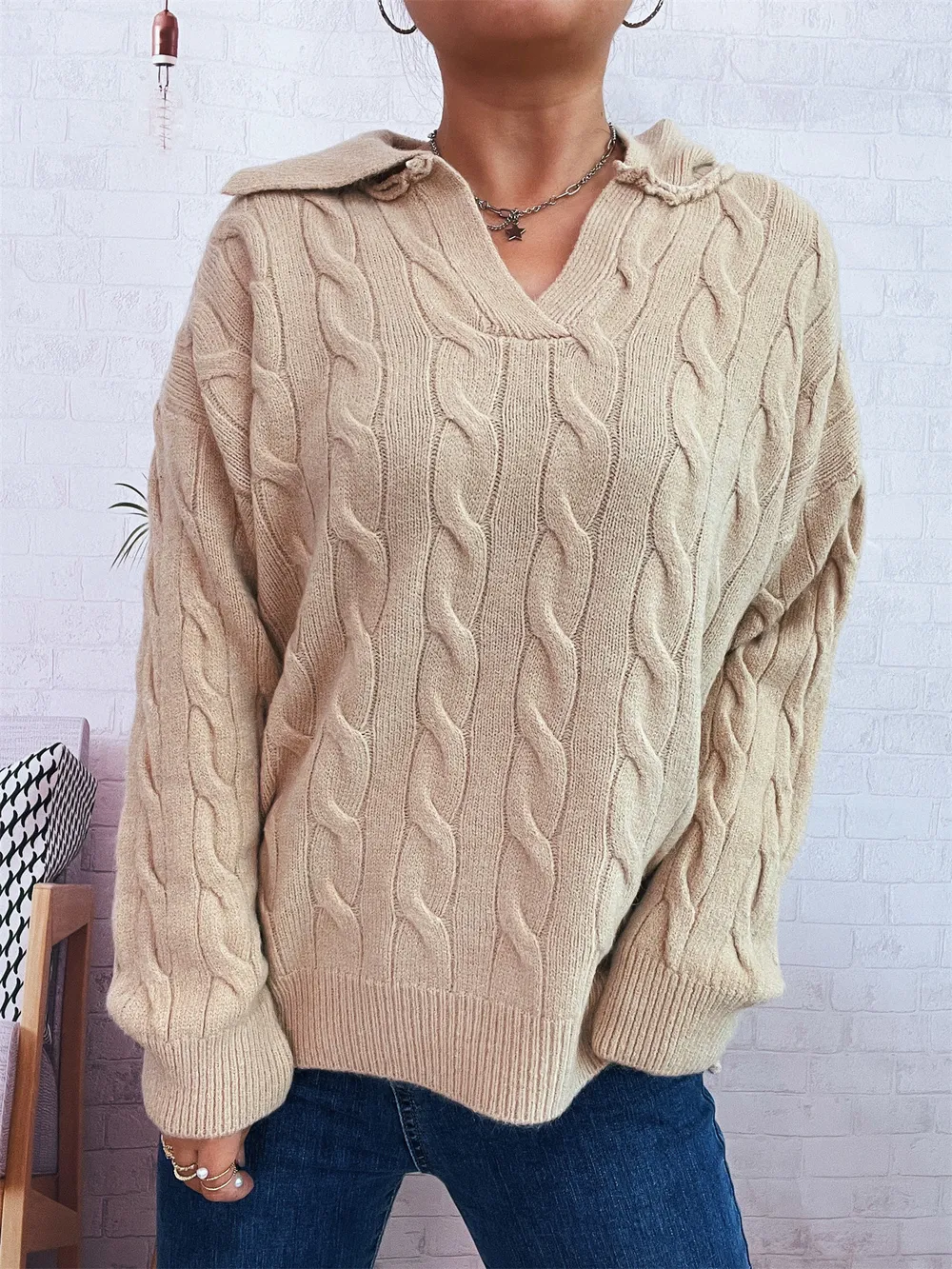 Cable Knit Johnny Collar Sweater, image 14