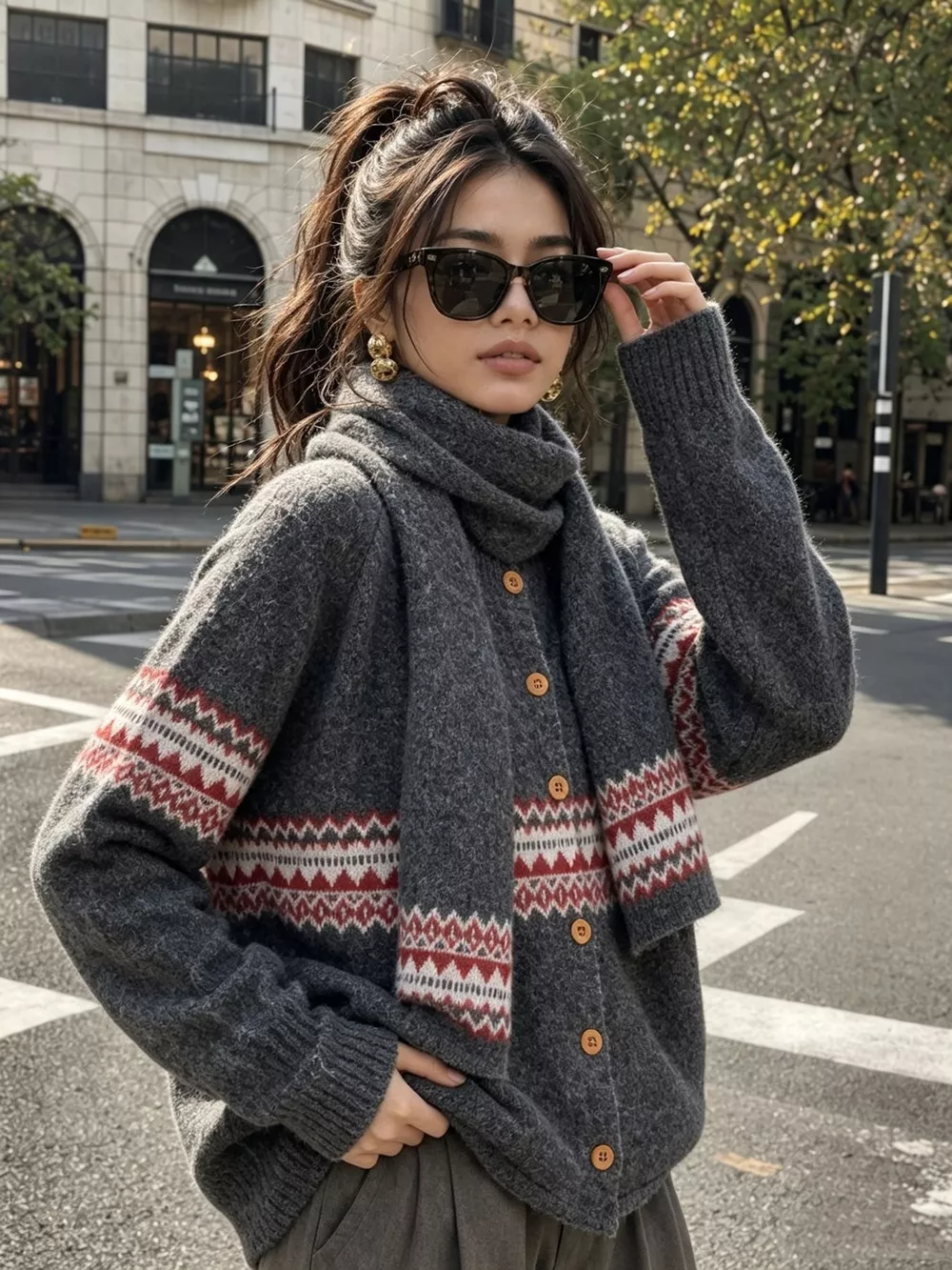Geometric Button Down Knit Cardigan, image 22