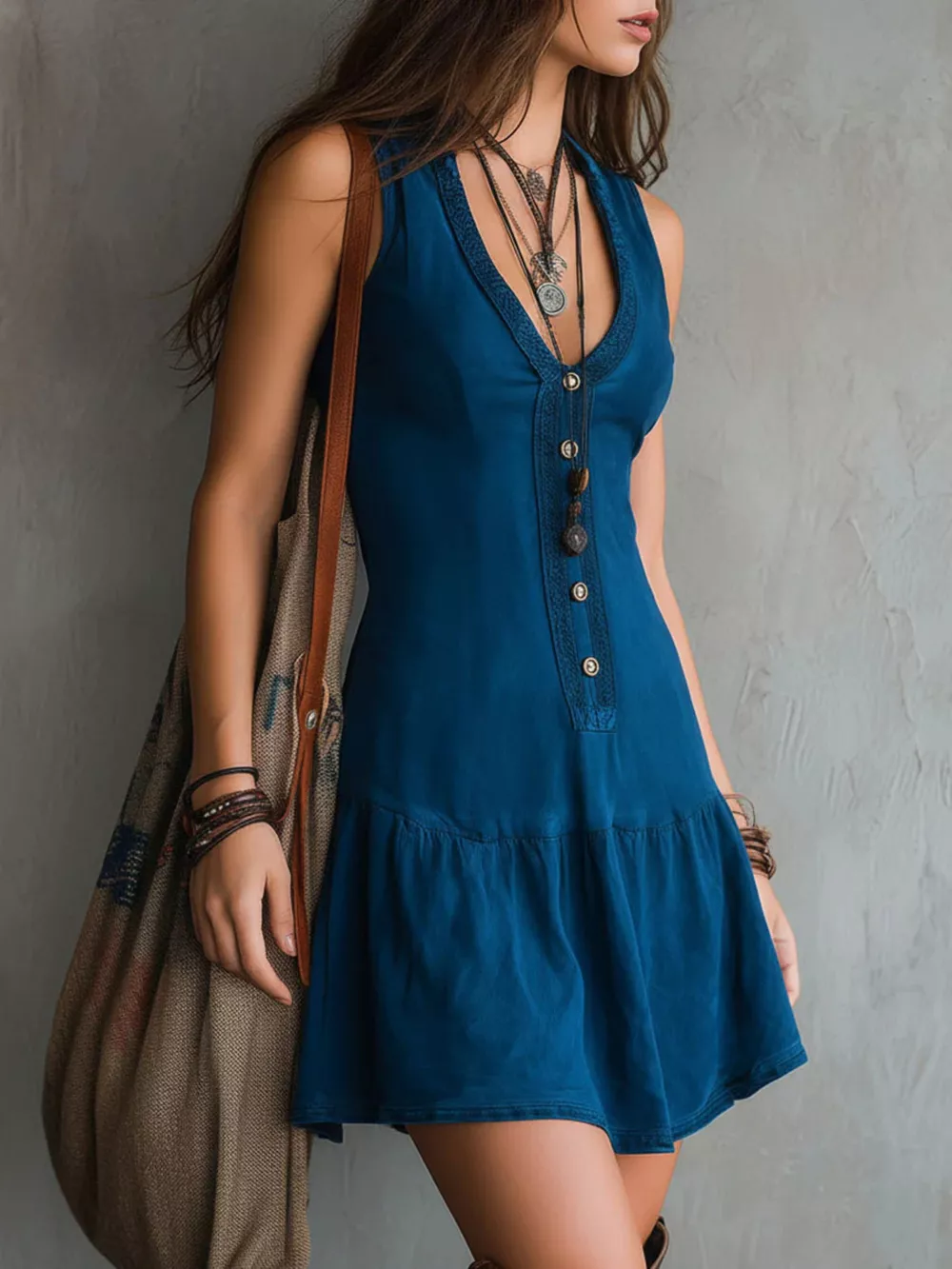 Full Size Sleeveless V-Neck Mini Dress Plus Size, image 2