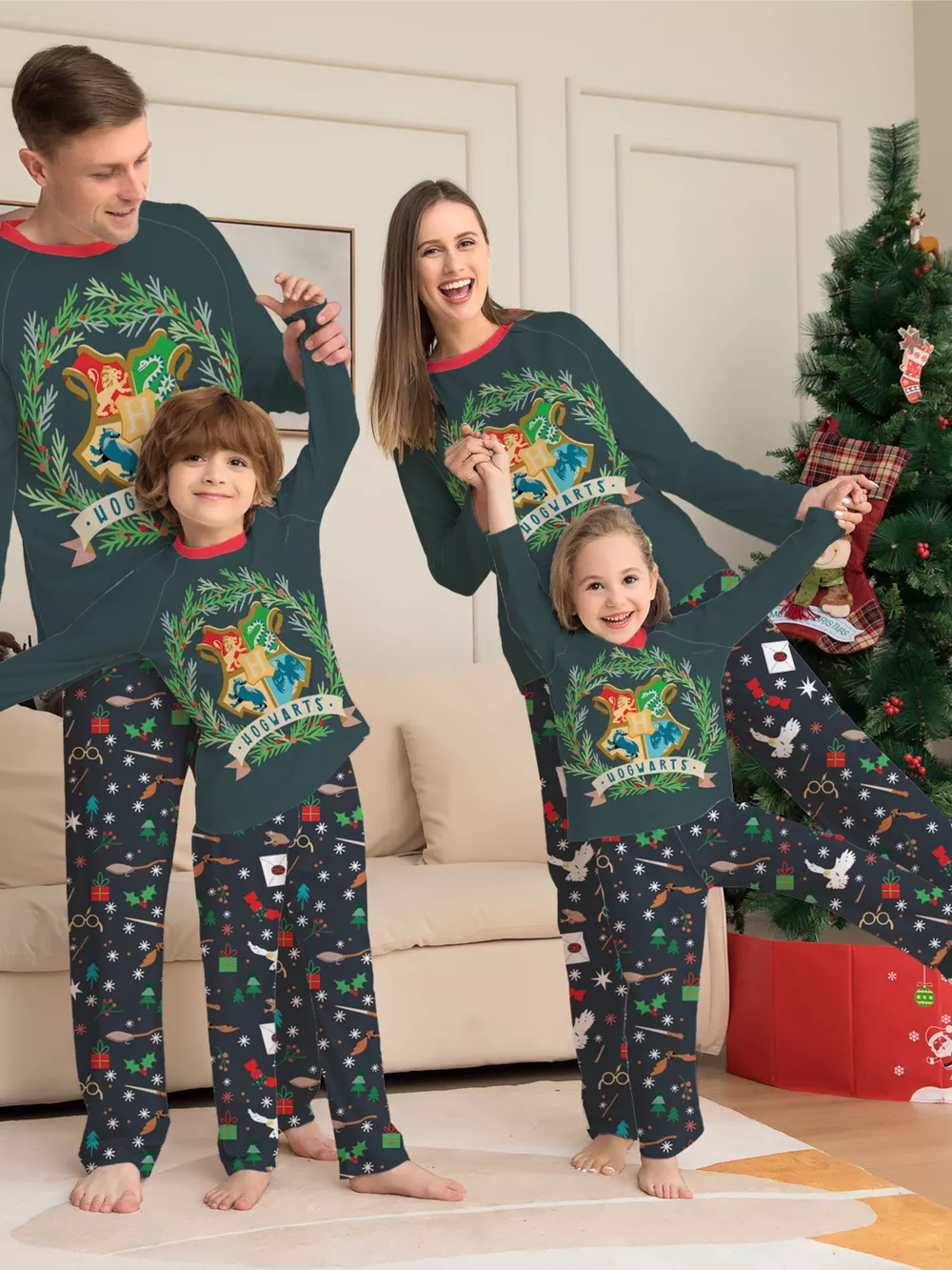 Full Size Family Matching Hogwarts Graphic Pajama Set Plus Size, image 2